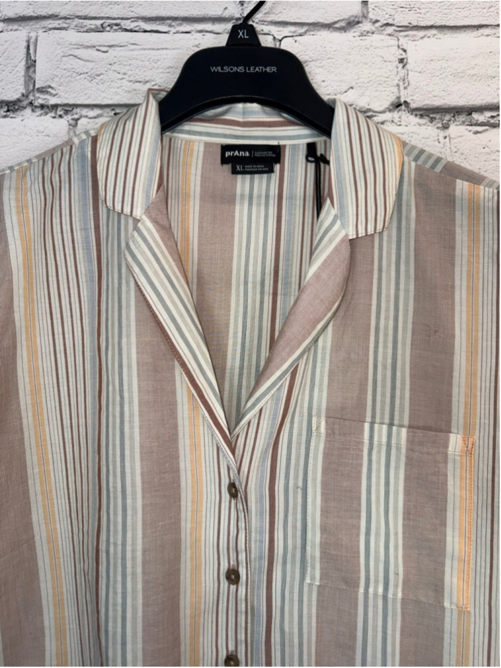 Women's prAna Iguala Cropped Button Down Camp Shirt size XL Pink Beige Boxy 90’s - Picture 8 of 15